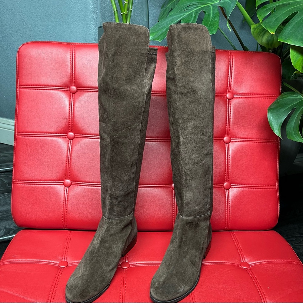LUCKY BRAND Calypso Brown Suede OTK Boots Sz8.5 NWOB Stretch Panel StepShaft Top - Picture 3 of 14